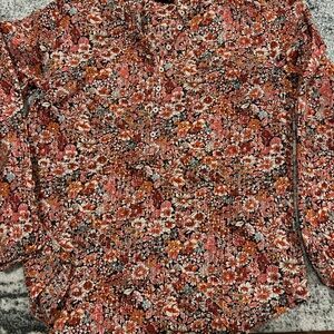 Talbots Floral Button-Front Top in Rust, Pink and Cream